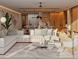 Condominio de lujo en Cancún con terraza frente al mar y áreas interiores amplias e iluminadas